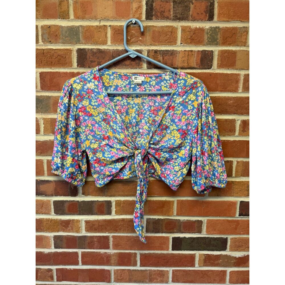 Billabong Floral Tie Front Crop Top Cottagecore Boho M
